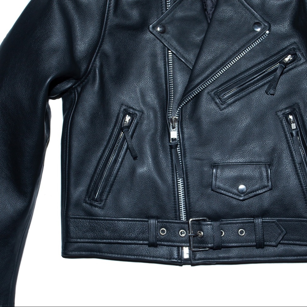 Classic Black Genuine Leather Moto Jacket - Picture 2 of 11